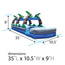 35 foot inflatable water splash and ride slide dual lane tropical 1 1 Tropical 35' Dual Lane Slip n' Slide